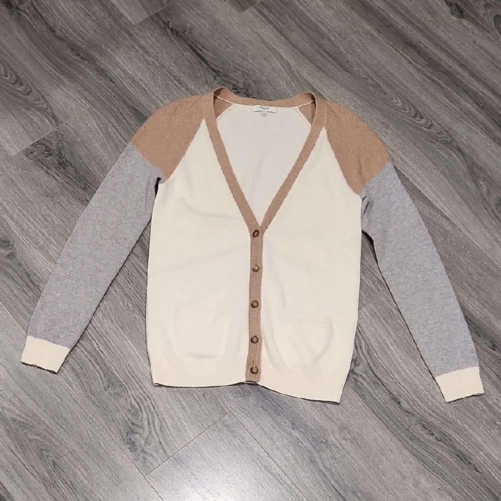 Madewell Colorblock Merino Wool Button Deep V Cardigan Sweater